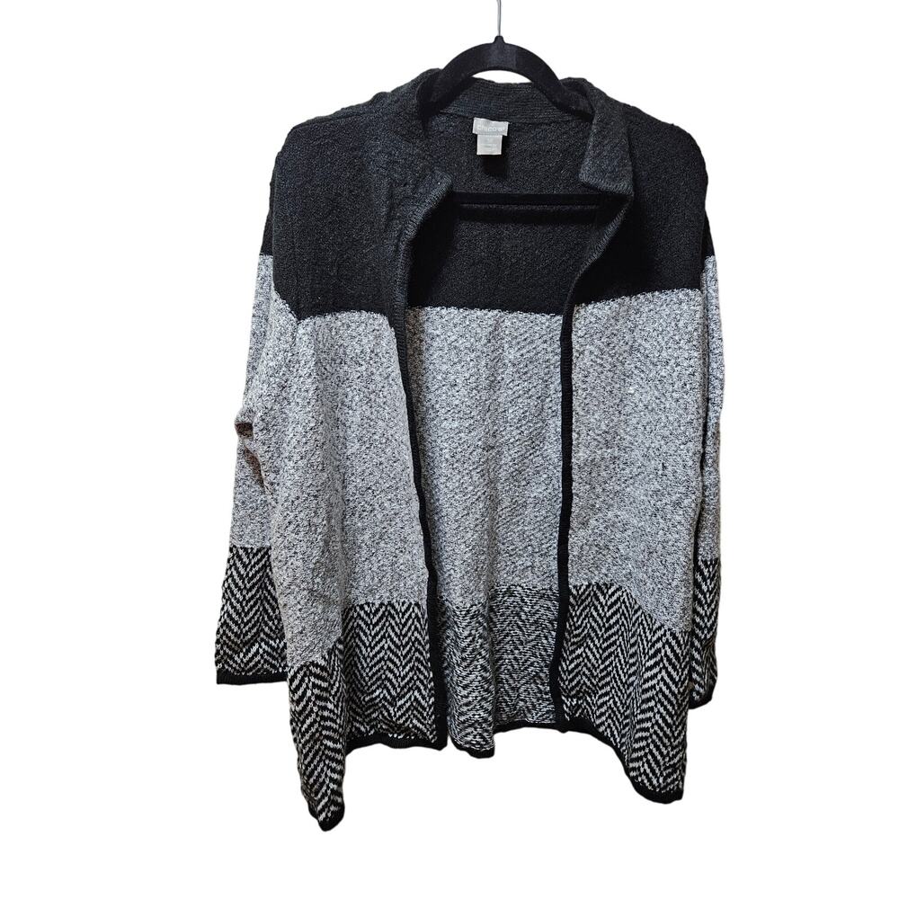 Chico's Warm & Stylish Minimalist Multi Grey Woven Open Cardigan 3P